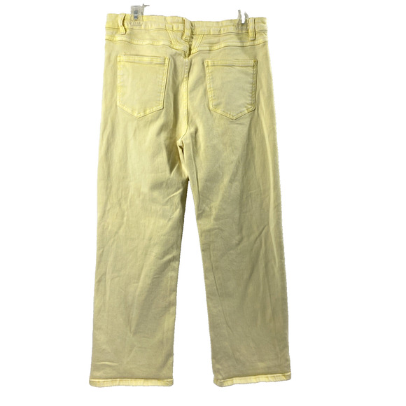 Anniewear Jeans Womens Large Faded Butter Yellow Denim Straight Stretch Hi Rise - Picture 2 of 10